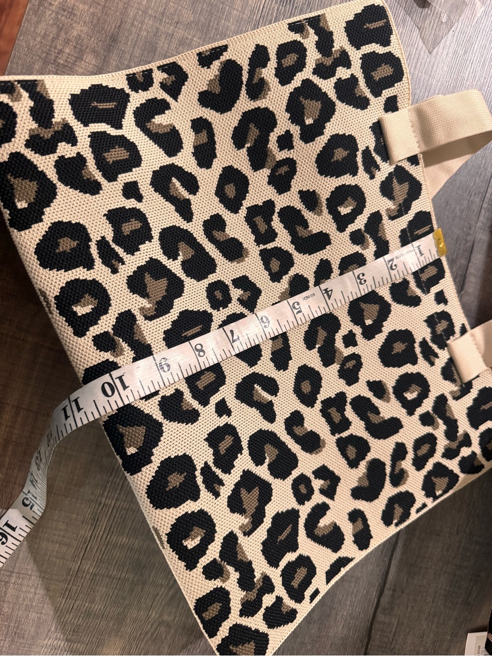 Beige Leopard Knit Tote Bag with Black Print - Picture 6 of 7